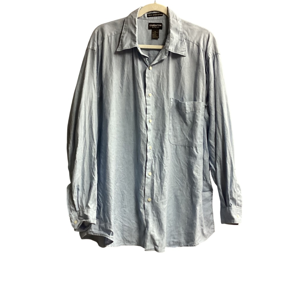 Claiborne Linen Shirt Woven in‎ Italy Button Down Long Sleeve Mens XL Light Blue